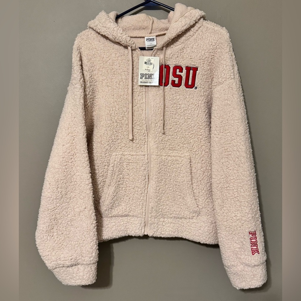 Victoria Secret PINK Collegiate Collection OhioState Hooded Sherpa Jacket LG NWT
